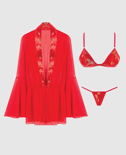 Dragon Sheer Mesh Robe w/Satin Triangle Top & G - String 3 pc Set - Red LG | Shop Lowest Prices at fonlove.shop