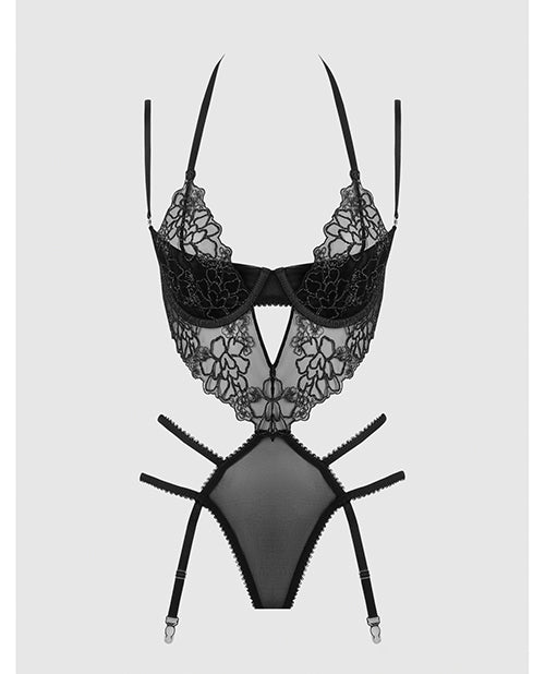 Eden Embroidered Lace & Mesh Teddy w/Garters - Black MD | Shop Lowest Prices at fonlove.shop