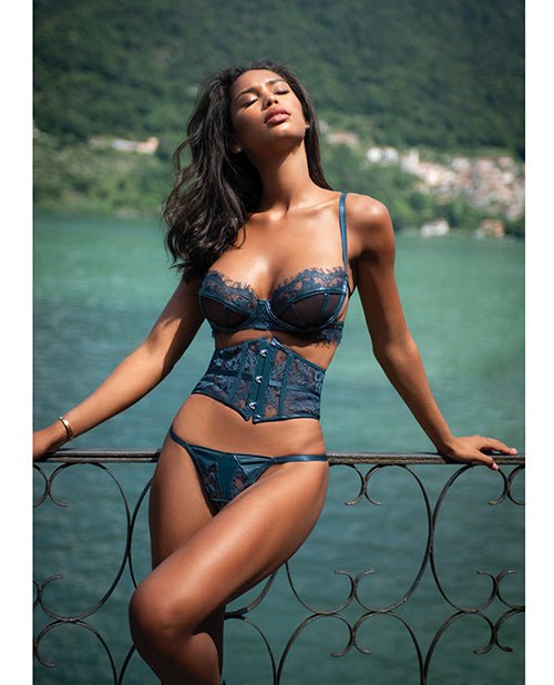 Eden Scalloped Eyelash Lace & Wet Look Waspie 3 pc Set - Teal XL | Shop Lowest Prices at fonlove.shop
