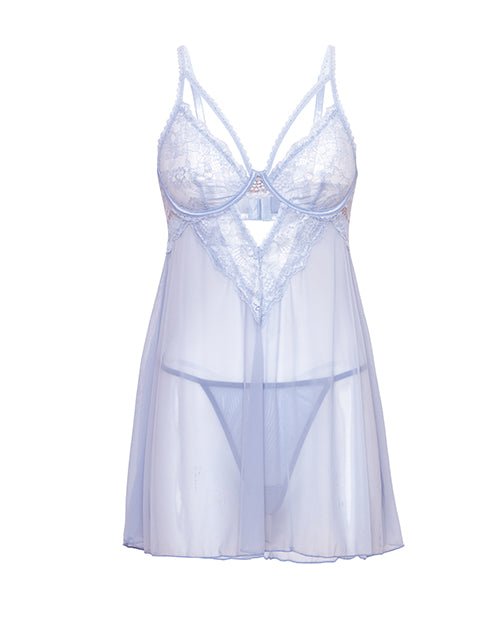 Elsie Lace & Mesh Underwire Babydoll w/G - String 2 pc Set - Brunnera Blue S/M | Shop Lowest Prices at fonlove.shop