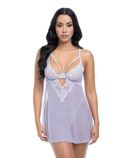 Elsie Lace & Mesh Underwire Babydoll w/G - String 2 pc Set - Brunnera Blue S/M | Shop Lowest Prices at fonlove.shop
