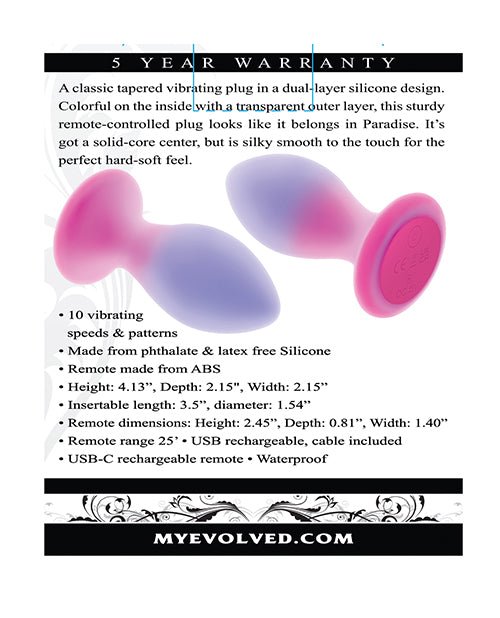 Evolved Paradise Plug Butt Plug w/Remote Control - Pink/Purple | Shop Lowest Prices at fonlove.shop