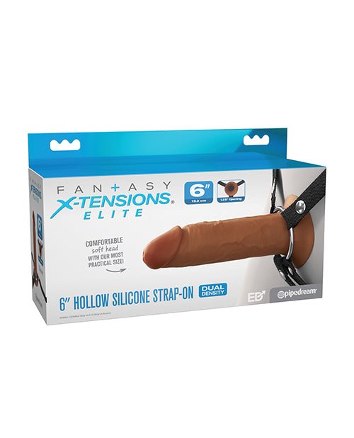 Fantasy X - tensions Elite 6" Silicone Hollow Strap - on w/Harness - Brown | Shop Lowest Prices at fonlove.shop