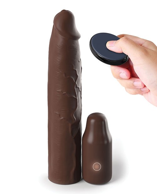 Fantasy X - tensions Elite 9" Sleeve Vibrating 3" Plug w/Remote - Brown | Shop Lowest Prices at fonlove.shop