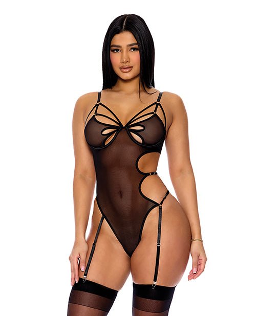 Feeling Butterflies Mesh Teddy w/Garters - Black | Shop Lowest Prices at fonlove.shop