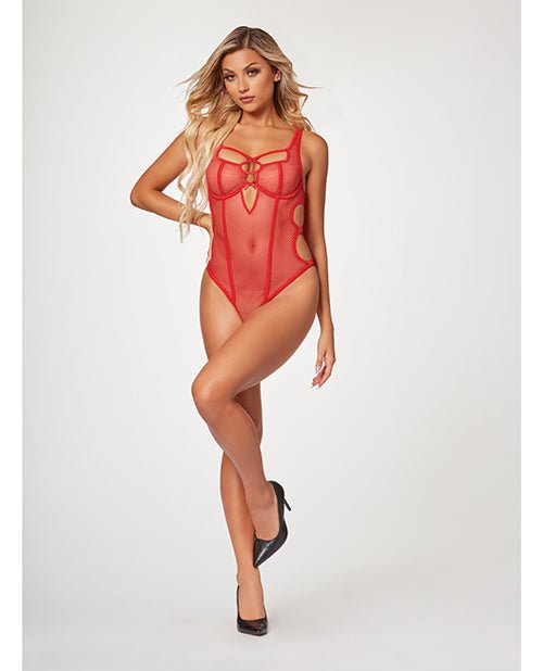 Fishnet Strappy High Cut Leg Teddy Red LG | Shop Lowest Prices at fonlove.shop