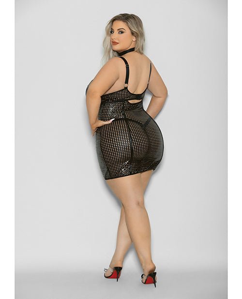 Flame Fetish Mistress Lasercut Lattice Chemise w/Choker & Thong Black 1X/2X | Shop Lowest Prices at fonlove.shop