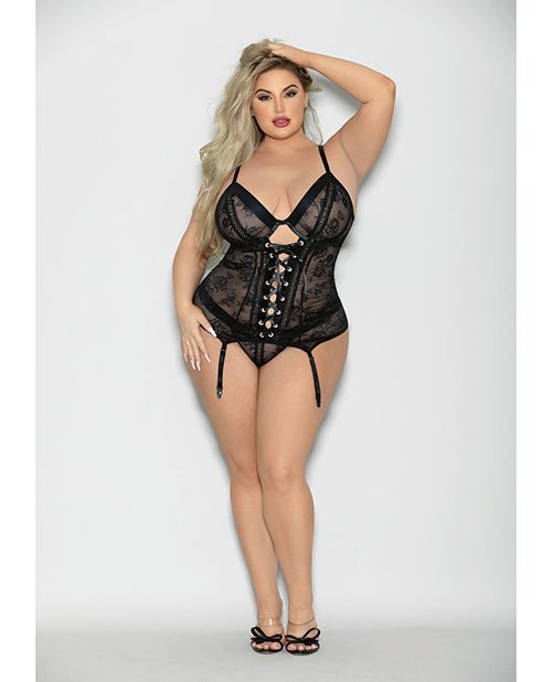 Flame Fetish Soulmate Lace Up Bustier & Wide Band Thong Black 1X/2X | Shop Lowest Prices at fonlove.shop