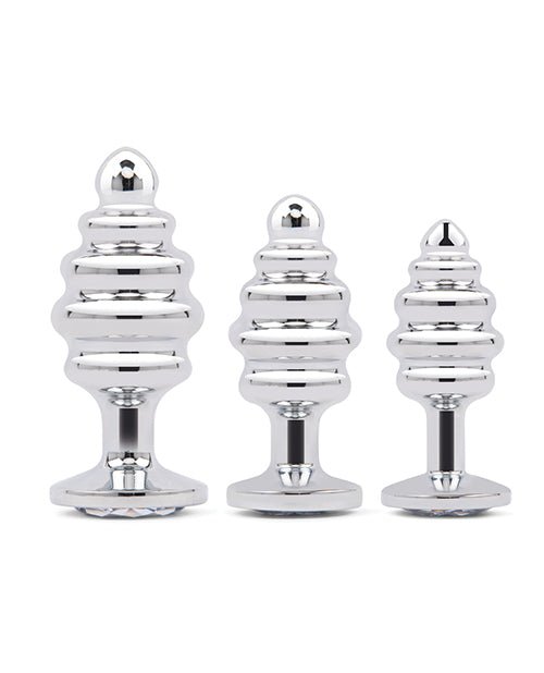 Gemsations 3 pc 2.95" & 3.25" & 3.7" Ripple Bling Bling Metal Butt Plug Training Set - Silver | Shop Lowest Prices at fonlove.shop
