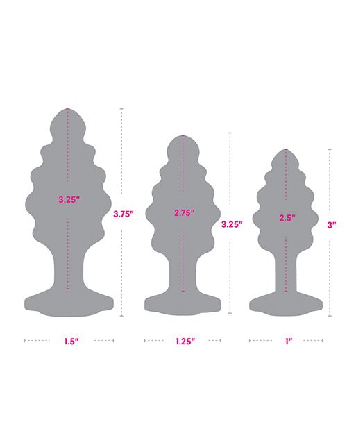 Gemsations 3 pc 2.95" & 3.25" & 3.7" Ripple Bling Bling Metal Butt Plug Training Set - Silver | Shop Lowest Prices at fonlove.shop