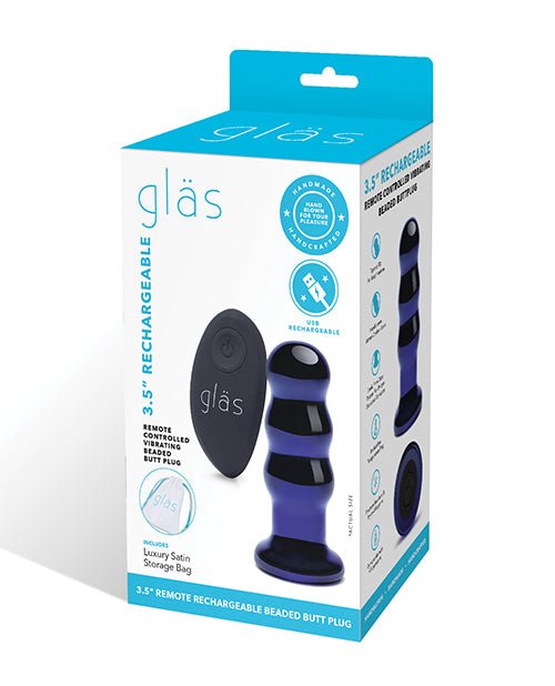 Glas 3.5" Rechargeable Vibrating Beaded Butt Plug - Blue | Shop Lowest Prices at fonlove.shop