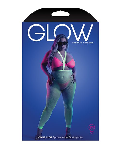 Glow Come Alive Suspender Stockings, Bralette & G - String Multi Color QN | Shop Lowest Prices at fonlove.shop