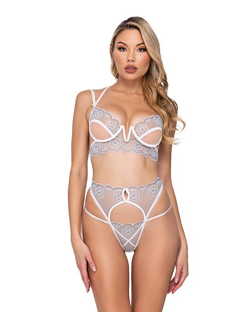 Holiday Snow Queen Metallic Snowflake Embroidered Bra & High Waisted Thong Blue/white | Shop Lowest Prices at fonlove.shop