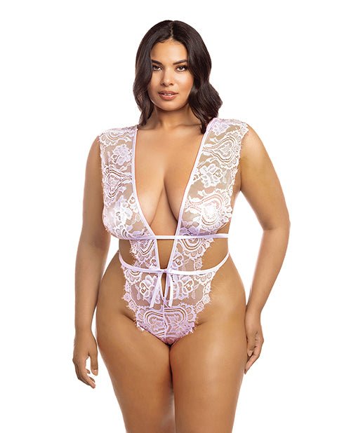Imani Eyelash Lace Soft Cup High Leg Teddy Pink Tulle 1X/2X | Shop Lowest Prices at fonlove.shop