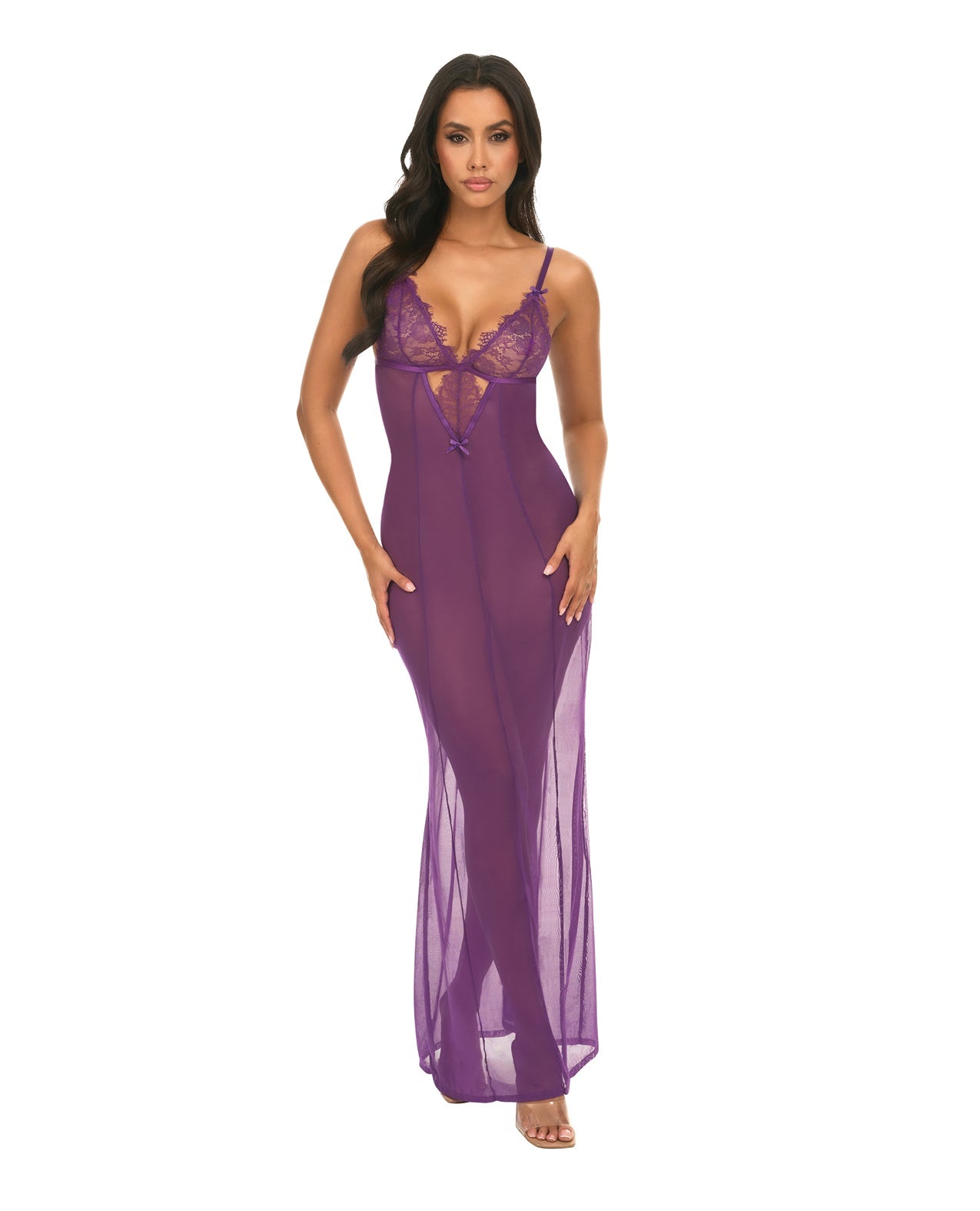 Katana Mesh & Eyelash Lace Gown - Purple | Shop Lowest Prices at fonlove.shop