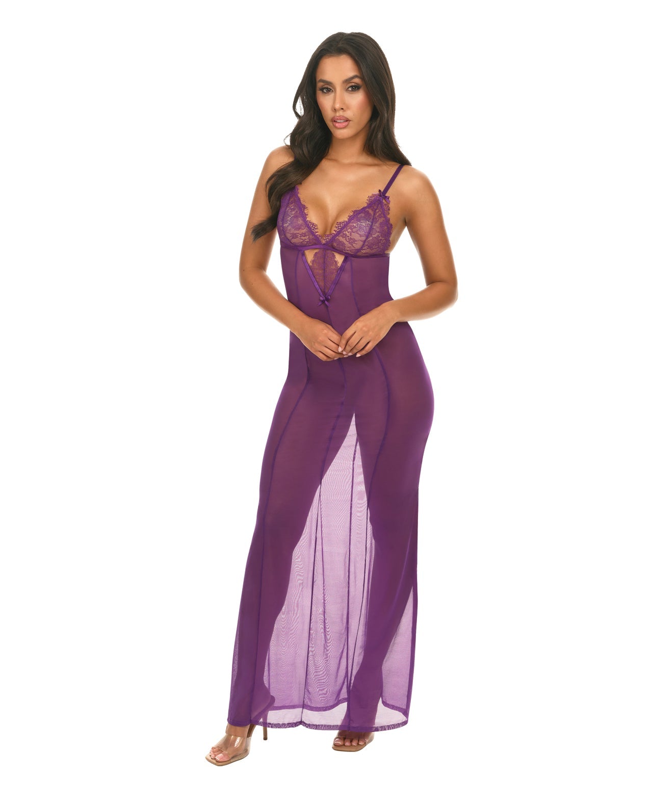 Katana Mesh & Eyelash Lace Gown - Purple | Shop Lowest Prices at fonlove.shop