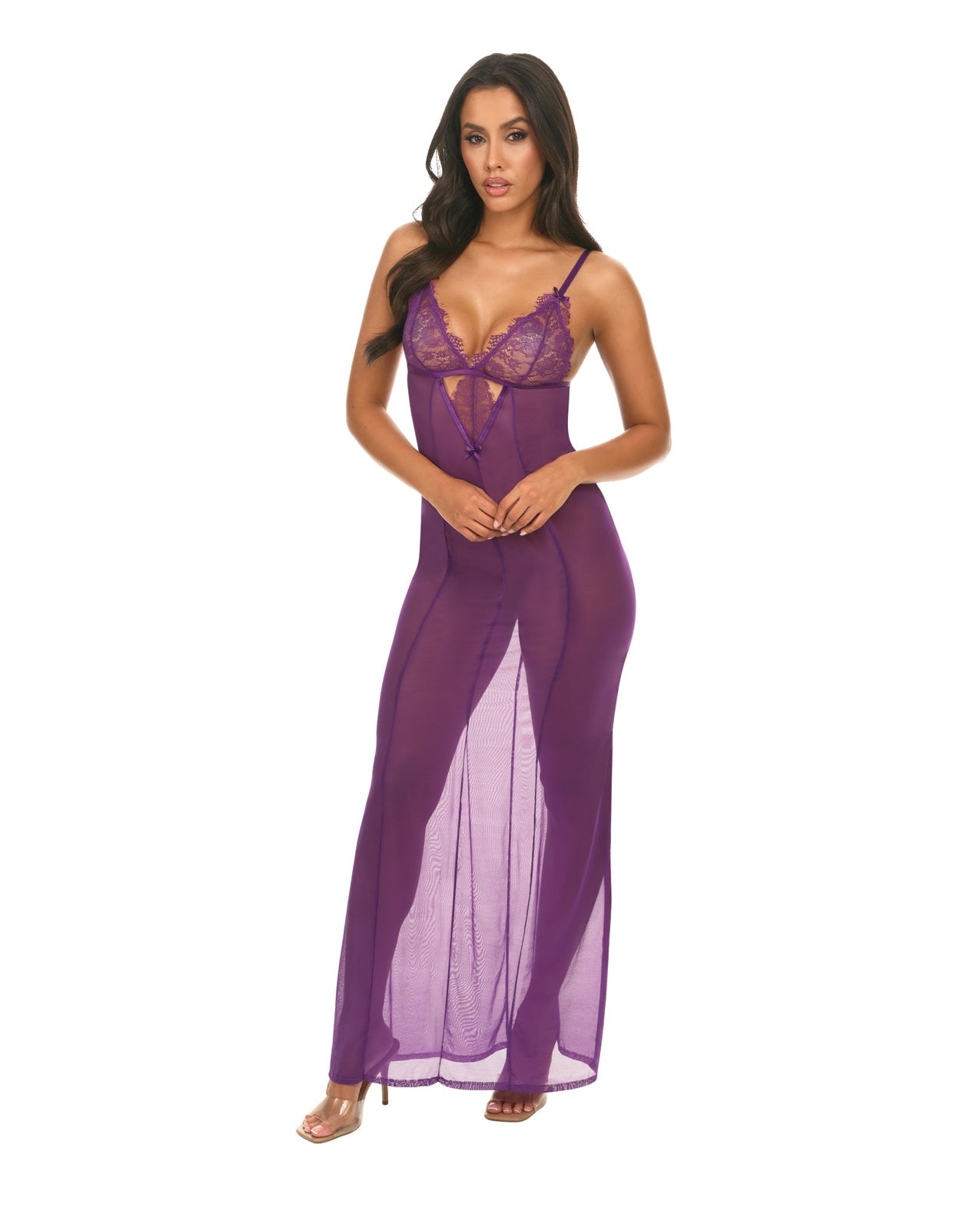 Katana Mesh & Eyelash Lace Gown - Purple | Shop Lowest Prices at fonlove.shop