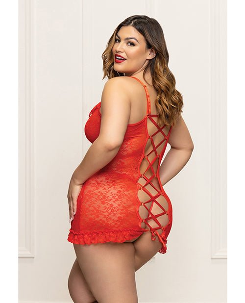 Lace Chemise w/Ruffle Trim & G - String - Red QN | Shop Lowest Prices at fonlove.shop