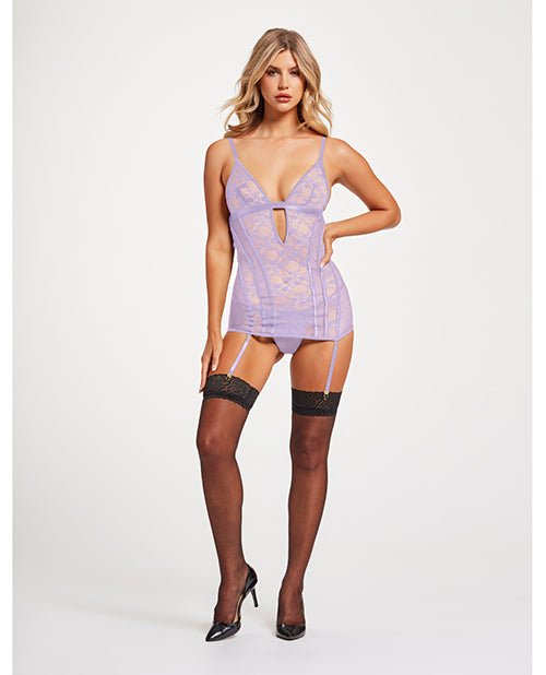 Lace & Mesh Triangle Cup Chemise w/Garters & Thong Lavender LG | Shop Lowest Prices at fonlove.shop