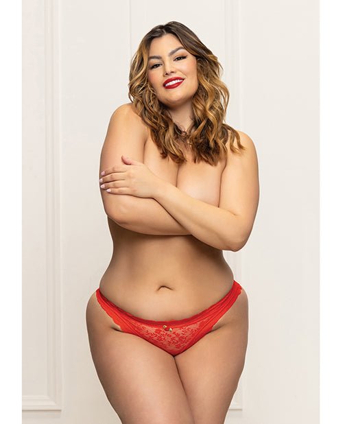 Lace Panty w/Heart Cut Out Back & Pearl Chain Detail - Red 1X/2X | Shop Lowest Prices at fonlove.shop