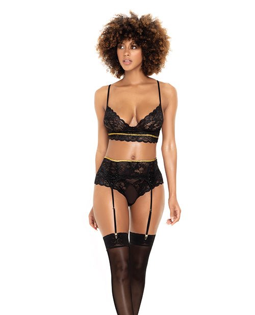 Lace Underwire Bra, Thong & Garterbelt w/Lace Up Detail Black M/L | Shop Lowest Prices at fonlove.shop