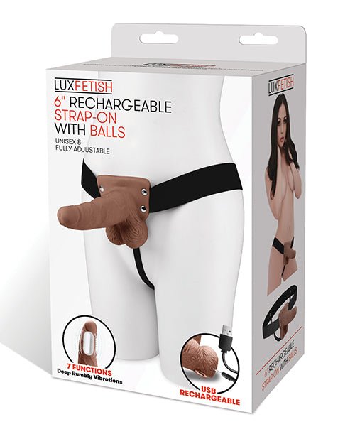 Lux Fetish 6" Rechargeable Strap On w/Balls - Brown | Shop Lowest Prices at fonlove.shop
