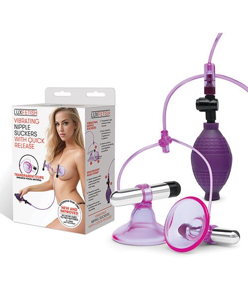 Lux Fetish Vibrating Nipple Suckers w/Quick Release - Pink/Purple | Shop Lowest Prices at fonlove.shop