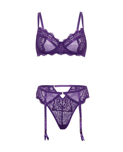 Margo Lace & Mesh Underwire Bra w/Gartered Panty 2 pc Set - Imperial Purple L/XL | Shop Lowest Prices at fonlove.shop