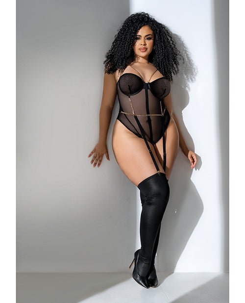 Mesh Bodysuit w/Gold Chain Detail Black 3X/4X | Shop Lowest Prices at fonlove.shop