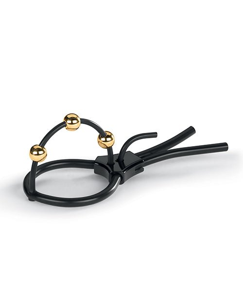 Mystim Pearly Pete Corona Strap w/Gold Balls - Black | Shop Lowest Prices at fonlove.shop