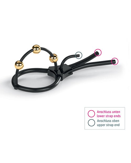Mystim Pearly Pete Corona Strap w/Gold Balls - Black | Shop Lowest Prices at fonlove.shop