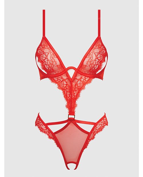 Nadia Lace & Mesh Cutout Teddy - Grenadine Dark Orange 1X/2X | Shop Lowest Prices at fonlove.shop