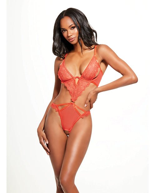 Nadia Lace & Mesh Cutout Teddy - Grenadine Dark Orange XL | Shop Lowest Prices at fonlove.shop