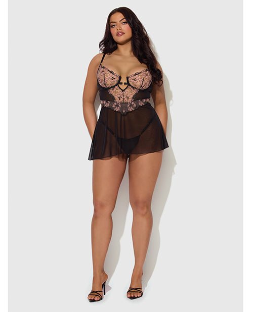 Nova Lace & Mesh Babydoll w/G - String 2 pc Set - Black 3X/4X | Shop Lowest Prices at fonlove.shop