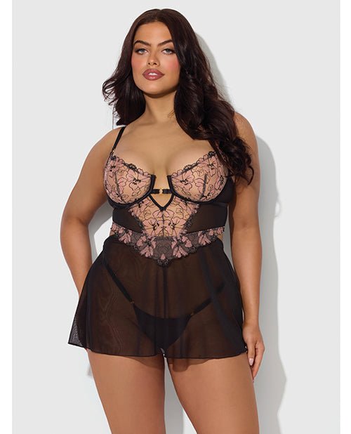 Nova Lace & Mesh Babydoll w/G - String 2 pc Set - Black 3X/4X | Shop Lowest Prices at fonlove.shop