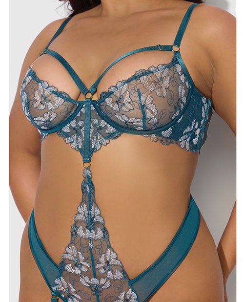 Nova Lace Teddy w/Garters - Jade Blue 3X/4X | Shop Lowest Prices at fonlove.shop