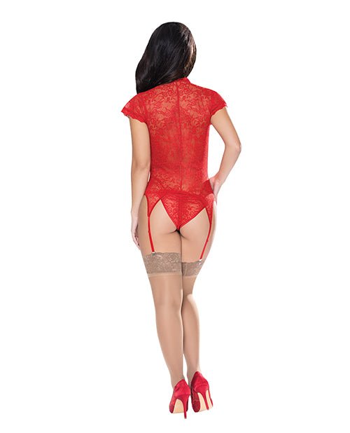Ooh La Lace Cap Sleeve Basque & Tanga Panty Red S/M | Shop Lowest Prices at fonlove.shop