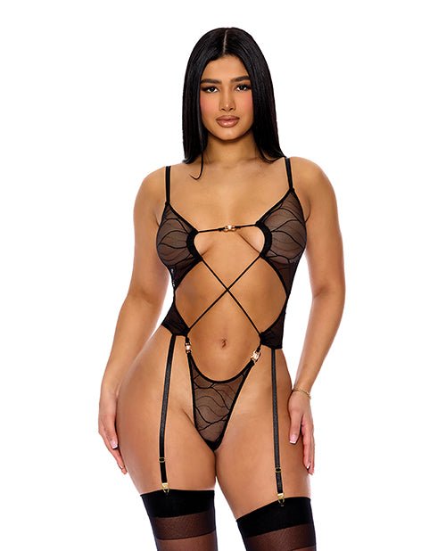 Pull My Strings Sheer Mesh Teddy with Garters & Faux Pearl Details | Shop Lowest Prices at fonlove.shop