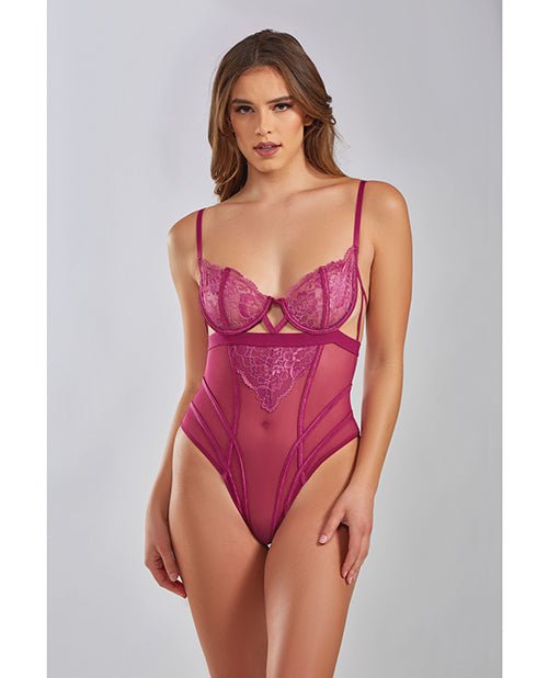 Quinn Cross Dyed Galloon Lace & Mesh Teddy Wine XL | Shop Lowest Prices at fonlove.shop