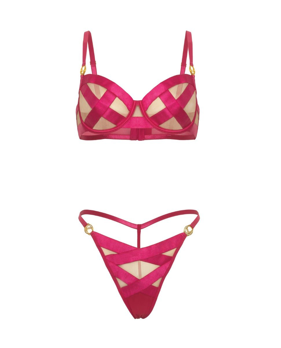 Raelynn Satin Strappy Underwire Bra w/G - String 2 pc Set - Pink Yarrow SM | Shop Lowest Prices at fonlove.shop