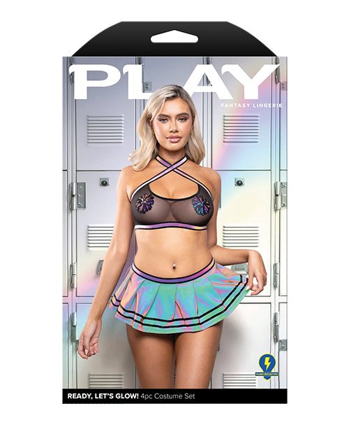 Ready Let's Glow Flash Reflective Mesh Top w/Skirt, G - String & Pom - Pom Pasties 4 pc Set - Multi Color M/L | Shop Lowest Prices at fonlove.shop