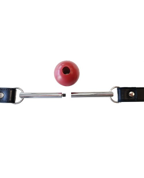 Rouge Leather Ball Gag with Stainless Steel Rod and Removable Ball - Black with Red | Shop Lowest Prices at fonlove.shop