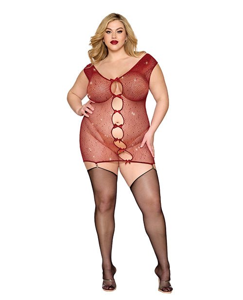 Seamless Chemise w/Rhinestone Accents & Mini Suspender Clips - Ox Blood QN | Shop Lowest Prices at fonlove.shop