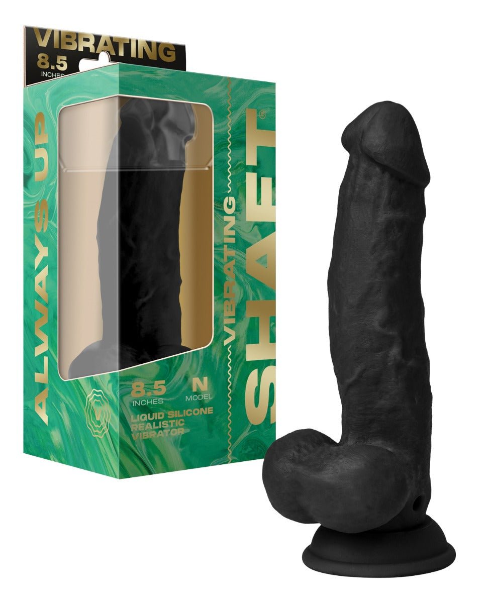 Shaft Flexskin Liquid Silicone 8.5" Vibrating Side Curve Dong w/Balls - Black | Shop Lowest Prices at fonlove.shop