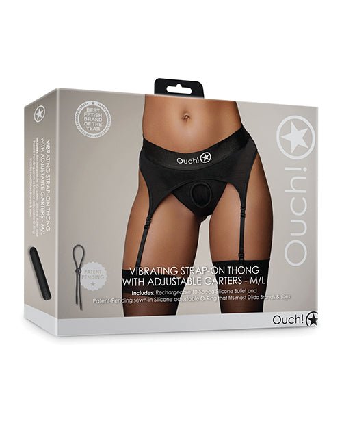 Shots Ouch Vibrating Strap On Thong w/Adjustable Garters - Black M/L | Shop Lowest Prices at fonlove.shop