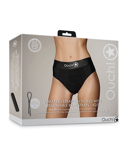 Shots Ouch Vibrating Strap On Thong w/Removable Rear Straps - Black XS/S | Shop Lowest Prices at fonlove.shop