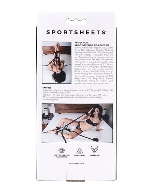Sportsheets Velvet Noir Adjustable Hog Tie & Cuff Set - Black | Shop Lowest Prices at fonlove.shop