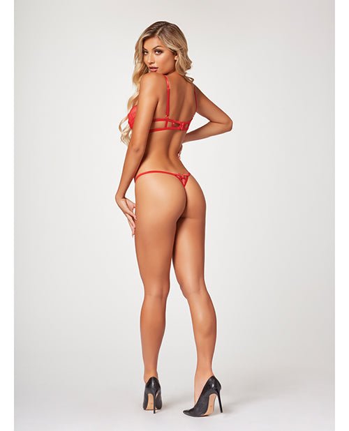 Strappy Sheer Lace Demi Cup Bra & Thong Red LG | Shop Lowest Prices at fonlove.shop