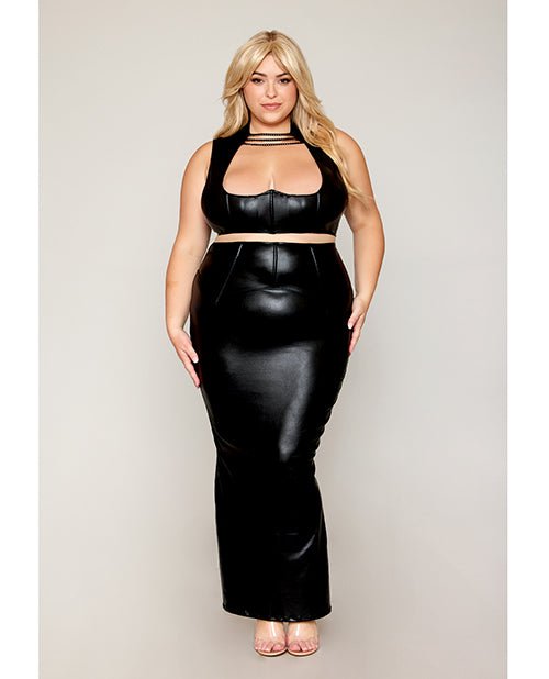 Stretch Faux Leather Harness Bra & Long Slip Skirt | Shop Lowest Prices at fonlove.shop