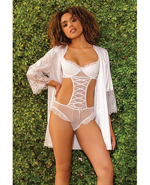 Stretch Mesh Ruffled Crotchless Teddy White LG | Shop Lowest Prices at fonlove.shop